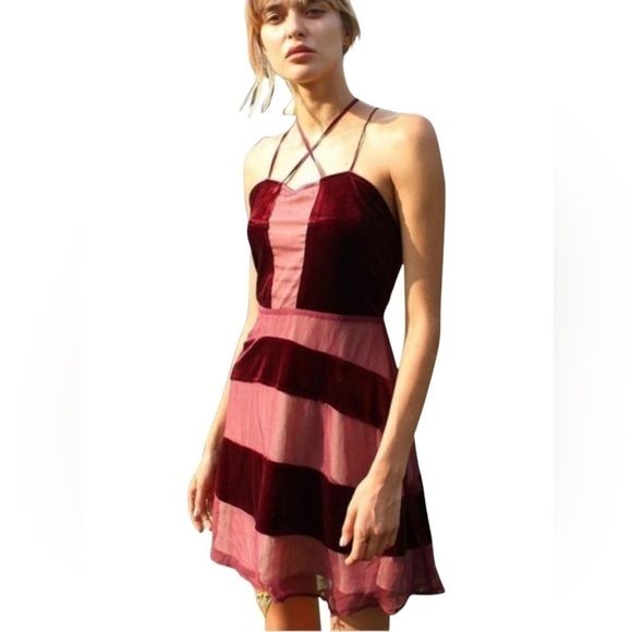 Anthropologie Foxiedox Dante Wine Lush Velvet Gauze Halter Dress Style WA560DR - Picture 1 of 13